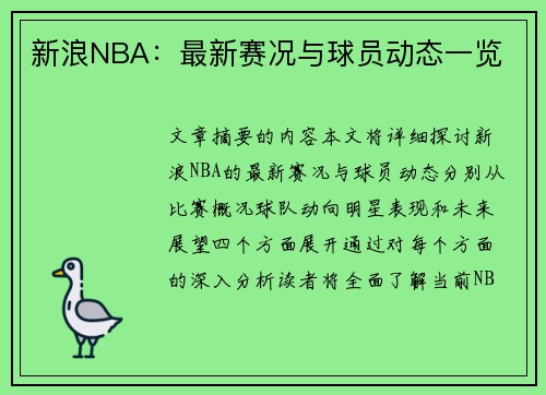 新浪NBA：最新赛况与球员动态一览